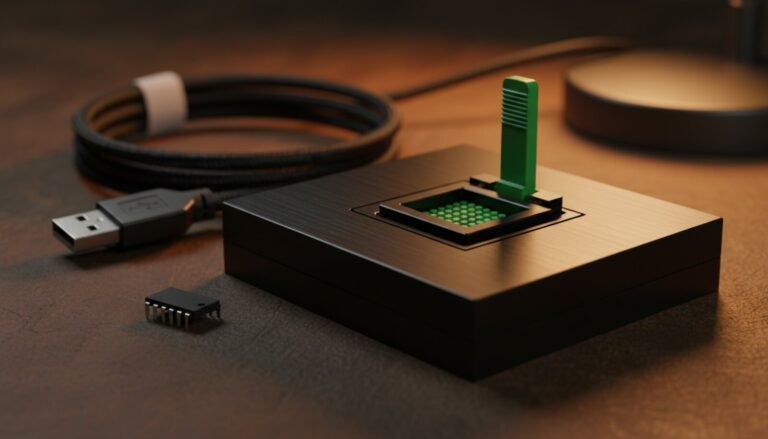 Universal chip programmer with ZIF socket on a workbench