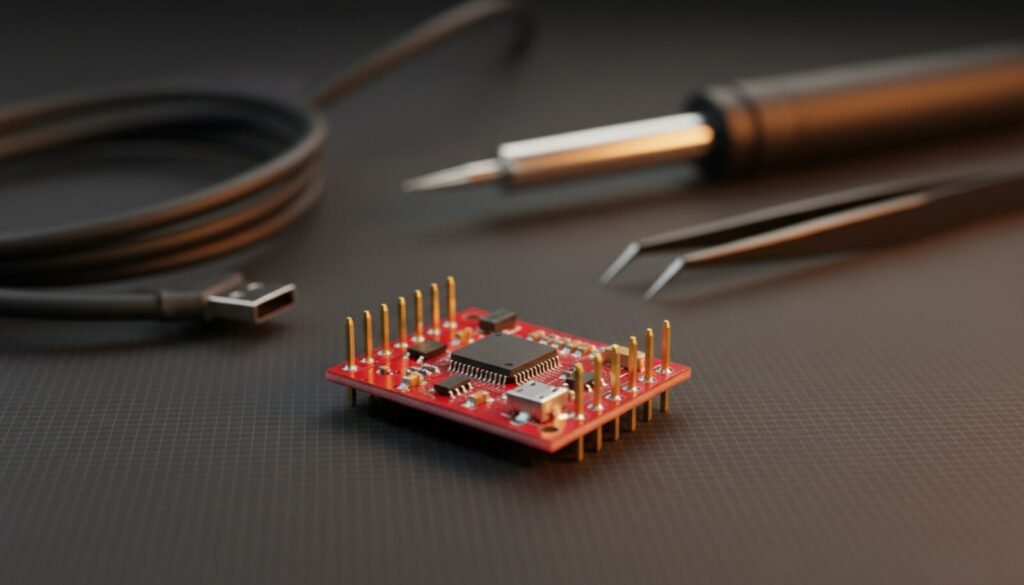 FTDI FT232R USB to serial adapter module on an electronics repair bench